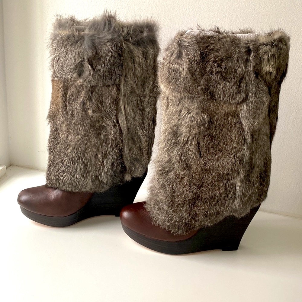 Dolce Vita Pippa Rabbit Fur Platform Brown Boots